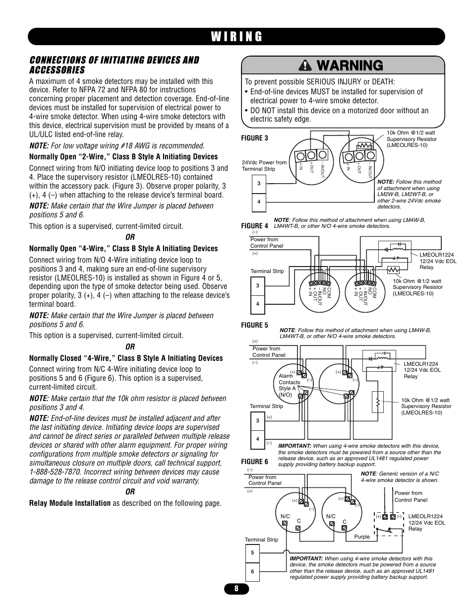 Connections of initiating devices andaccessories, Connections of initiating devices and accessories | LiftMaster LM21XPBB Extended Performance Release Device User Manual | Page 8 / 16