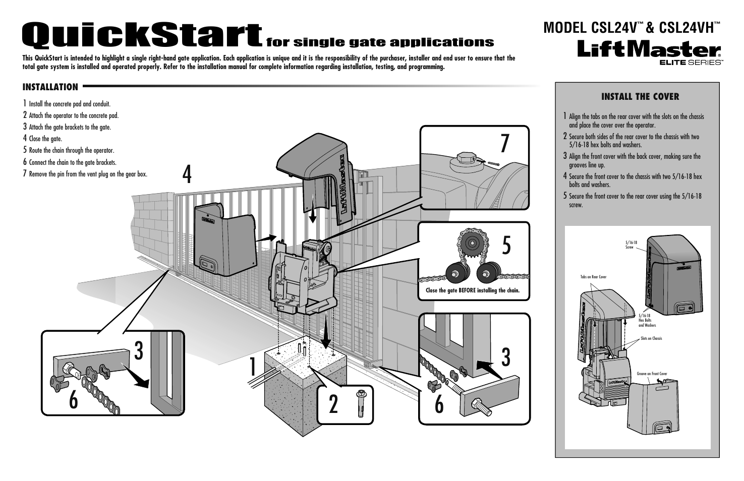 LiftMaster CSL24V High-Cycle Commercial Slide Gate Operator with Battery Backup User Manual | 2 pages