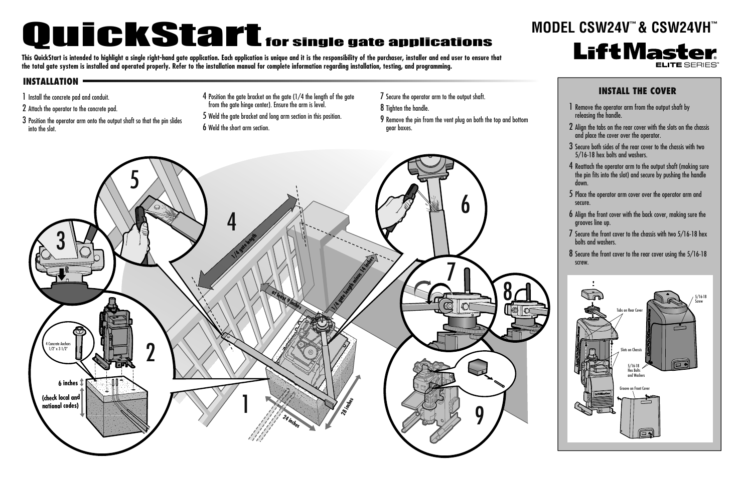 LiftMaster CSW24V High-Cycle Commercial DC Swing Gate Operator User Manual | 2 pages