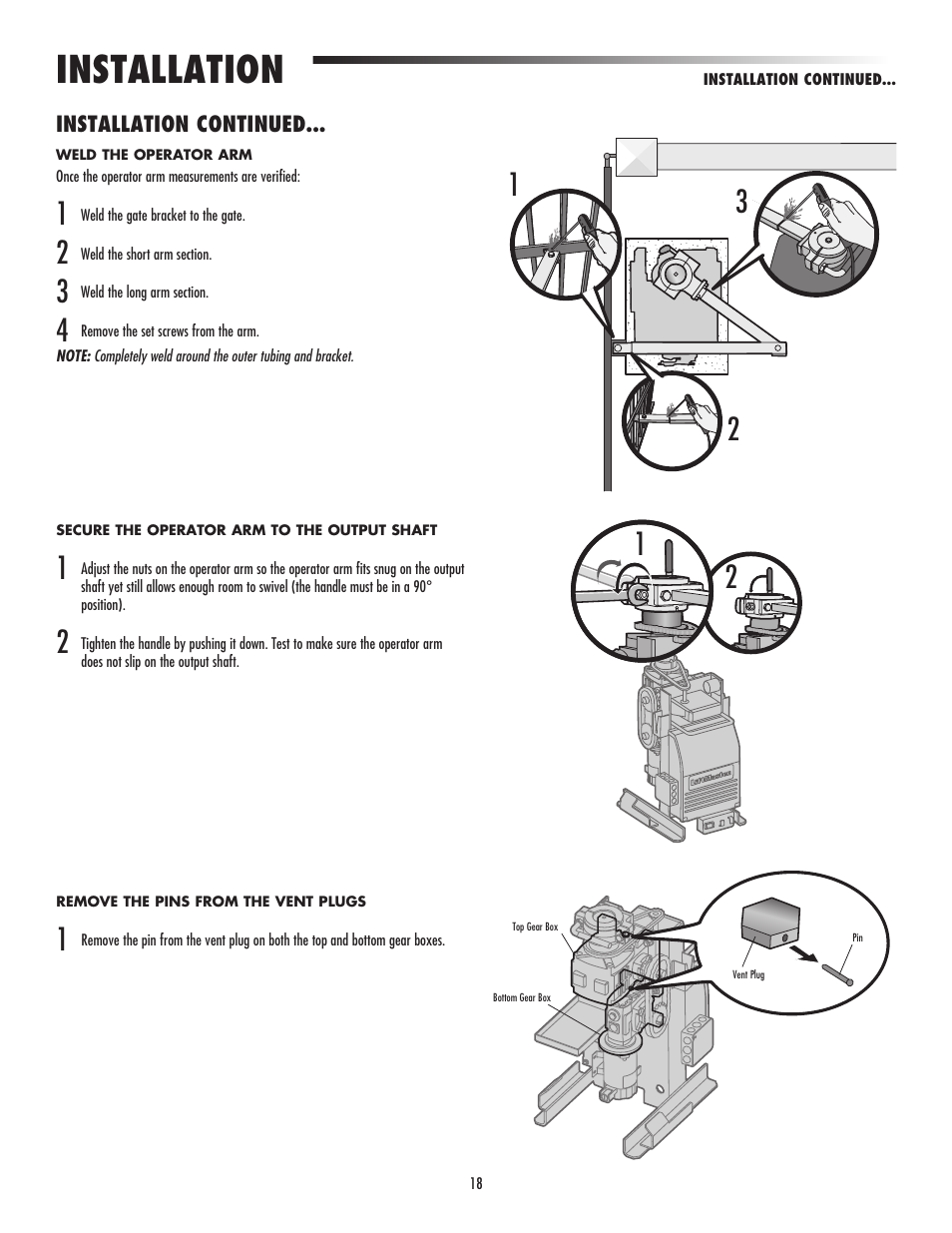 Installation continued, Installation | LiftMaster CSW24V High-Cycle Commercial DC Swing Gate Operator User Manual | Page 20 / 52