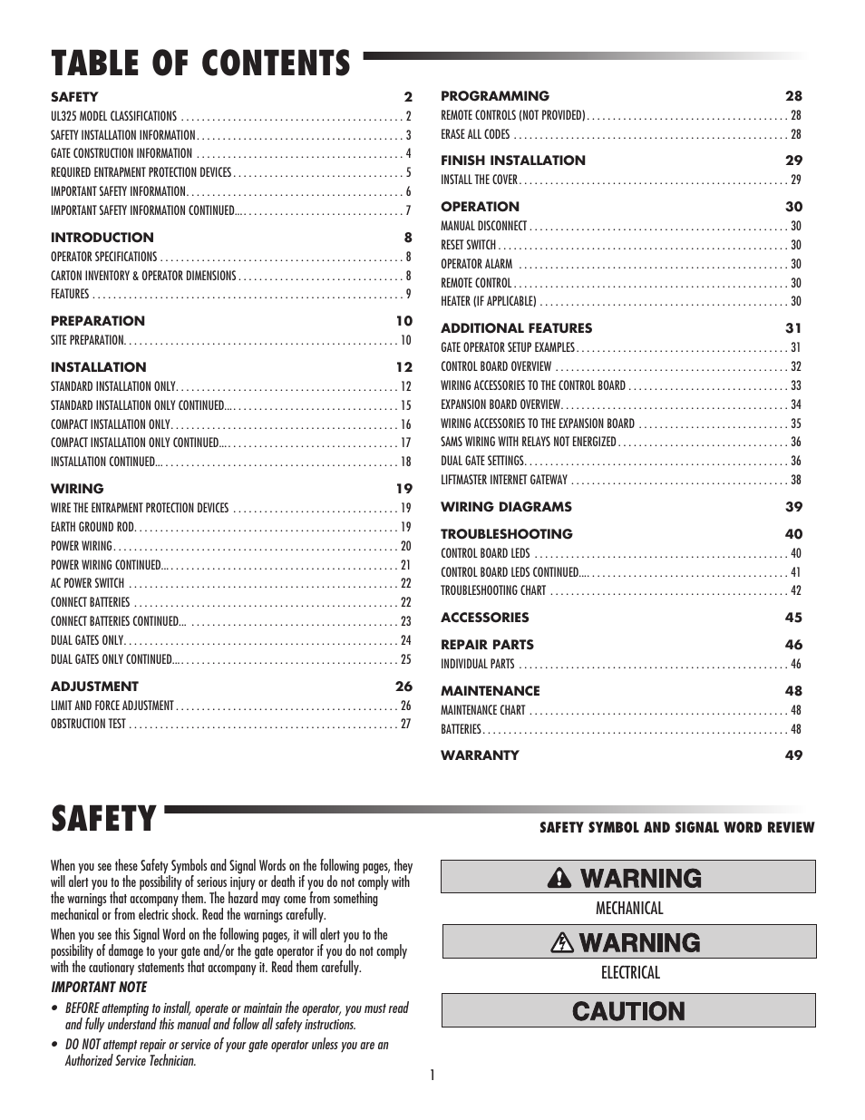 LiftMaster CSW24V High-Cycle Commercial DC Swing Gate Operator User Manual | Page 3 / 52