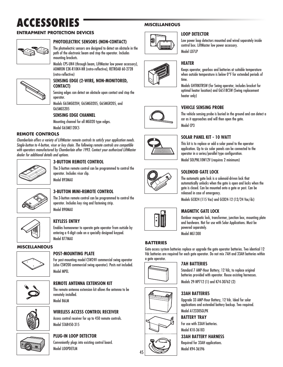 Accessories | LiftMaster CSW24V High-Cycle Commercial DC Swing Gate Operator User Manual | Page 47 / 52