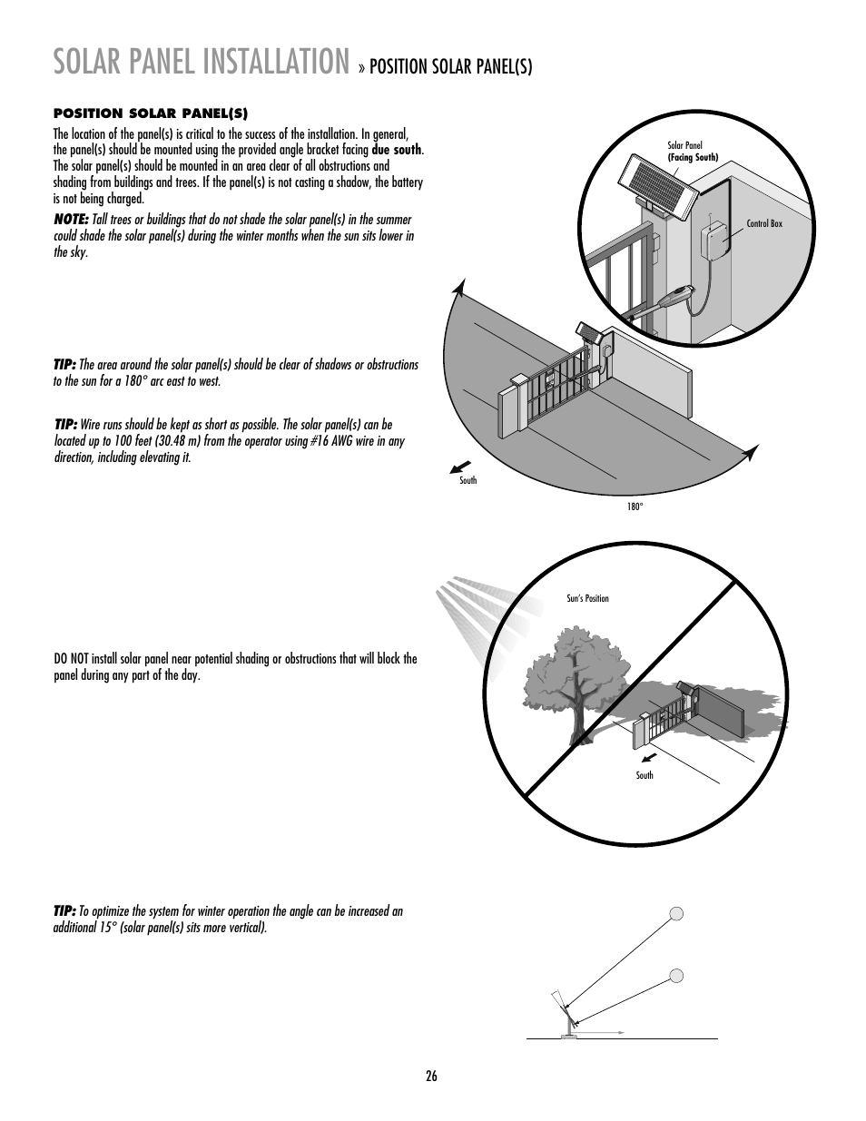Solar panel installation, Position solar panel(s) | LiftMaster LA412 Solar Powered Residential Gate Operator User Manual | Page 27 / 44