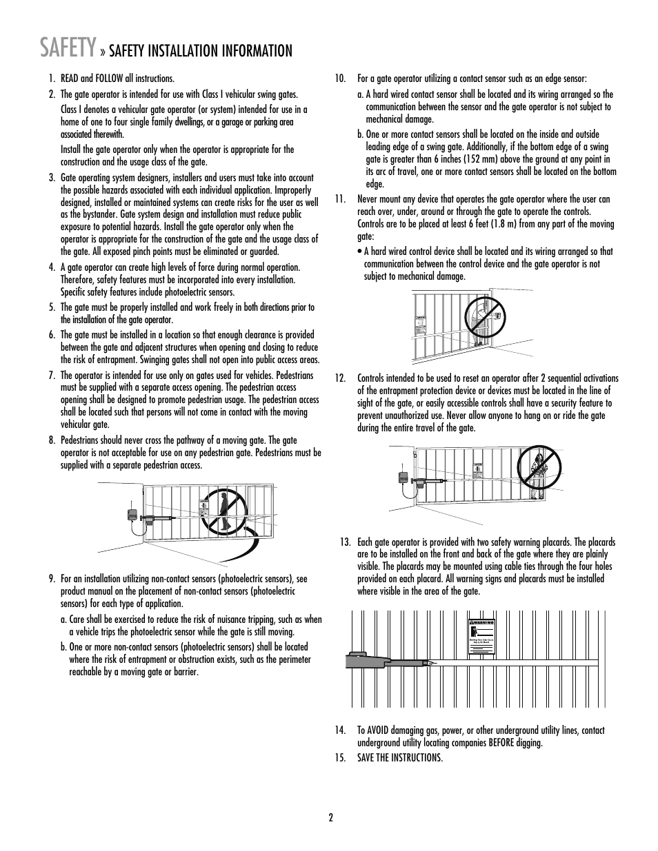 Safety installation information, Safety | LiftMaster LA412 Solar Powered Residential Gate Operator User Manual | Page 3 / 44