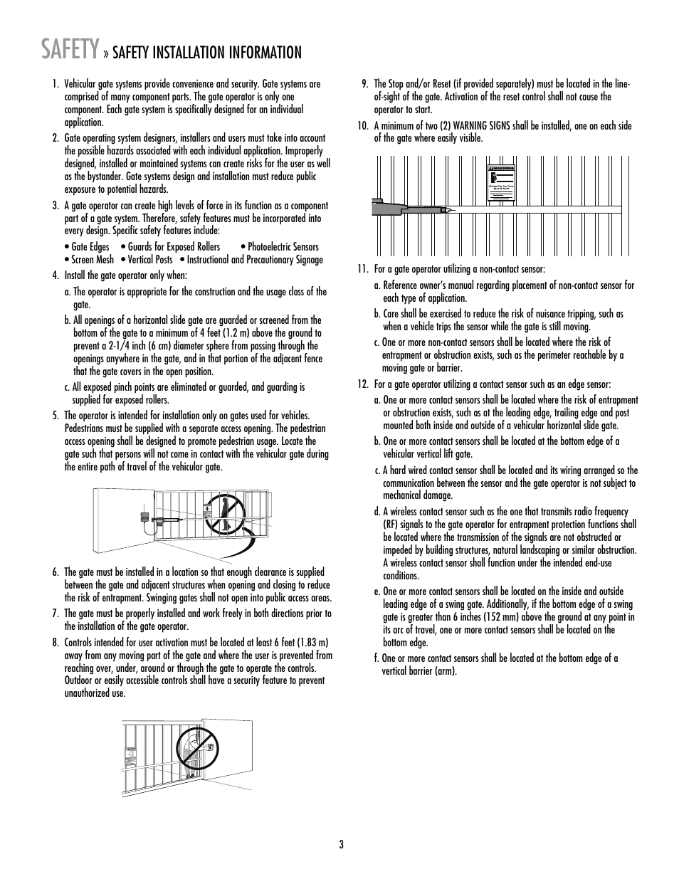 Safety installation information, Safety | LiftMaster LA400 Residential DC Linear Gate Operator User Manual | Page 4 / 48
