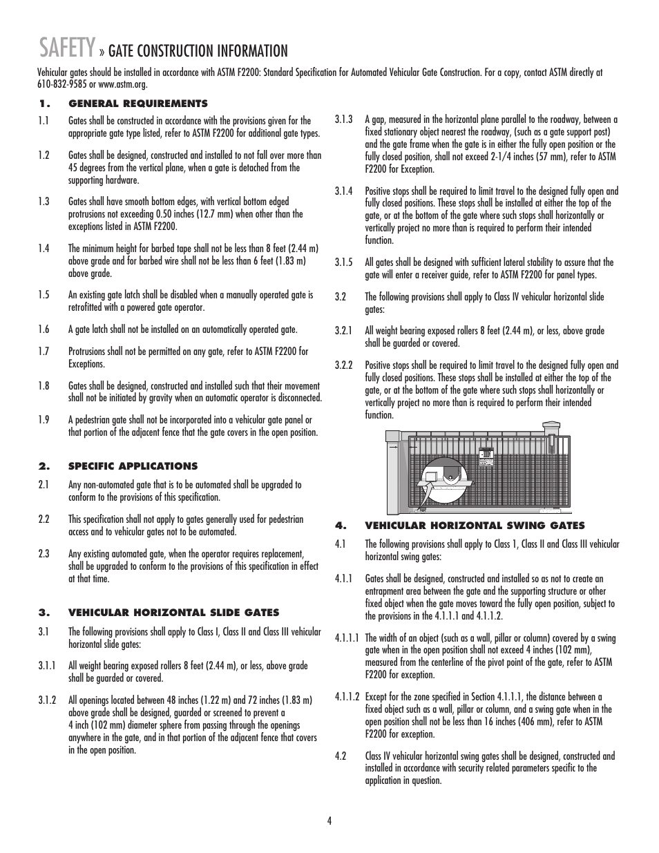 Gate construction information, Safety | LiftMaster LA400 Residential DC Linear Gate Operator User Manual | Page 5 / 48