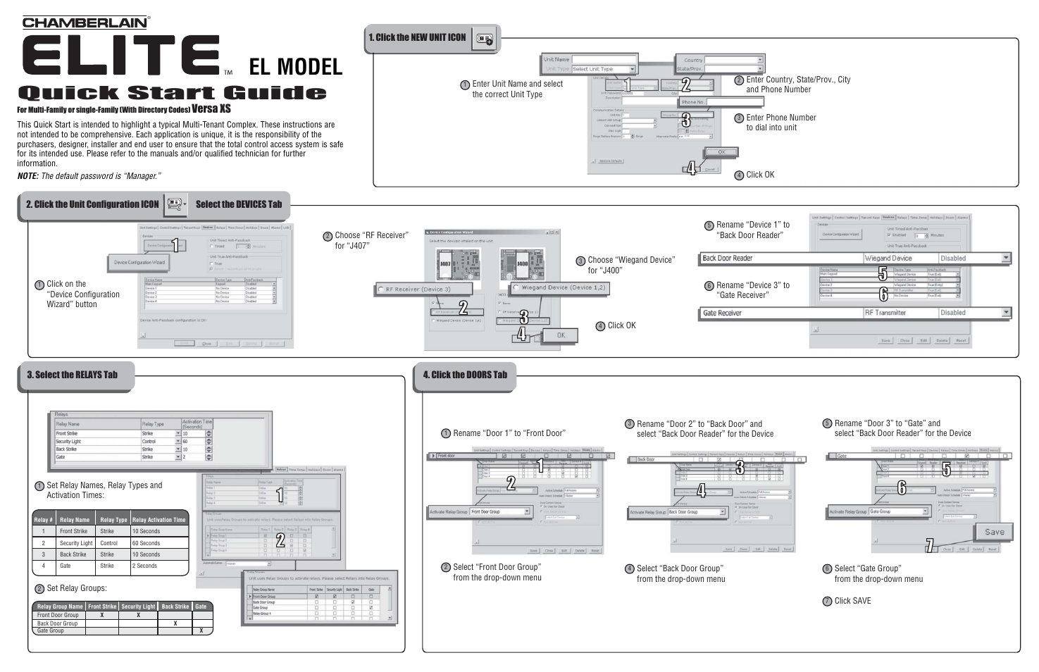 El model, Quick start guide, Versa xs | LiftMaster EL2000 Telephone Entry for Commercial Applications and Gated Communities User Manual | Page 3 / 4