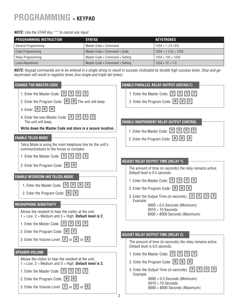 Programming, Keypad | LiftMaster TAC2D TAC Retrofit System for *1812 User Manual | Page 2 / 8