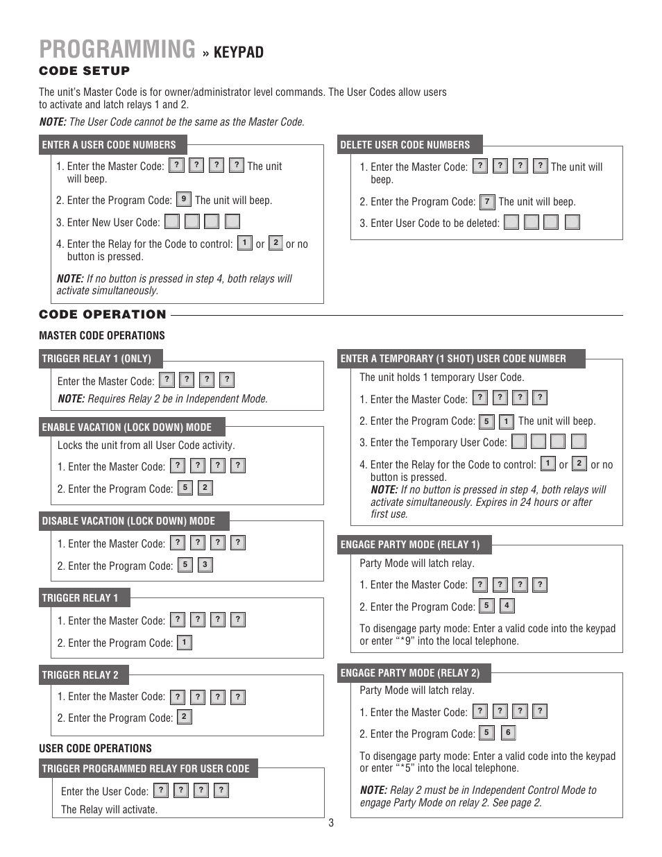 Programming, Keypad | LiftMaster TAC2D TAC Retrofit System for *1812 User Manual | Page 3 / 8