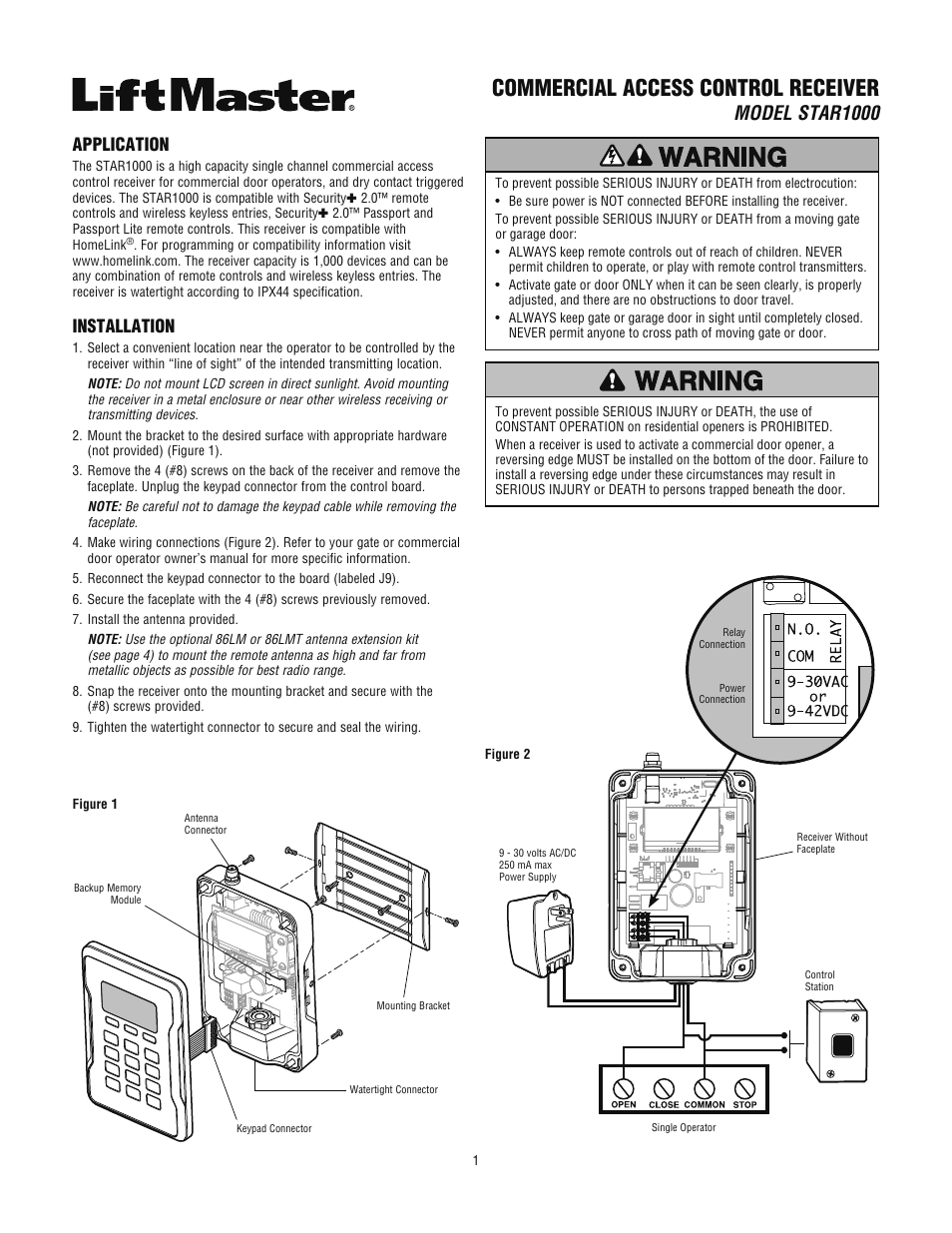 LiftMaster STAR1000 Commercial Access Control Receiver User Manual | 12 pages