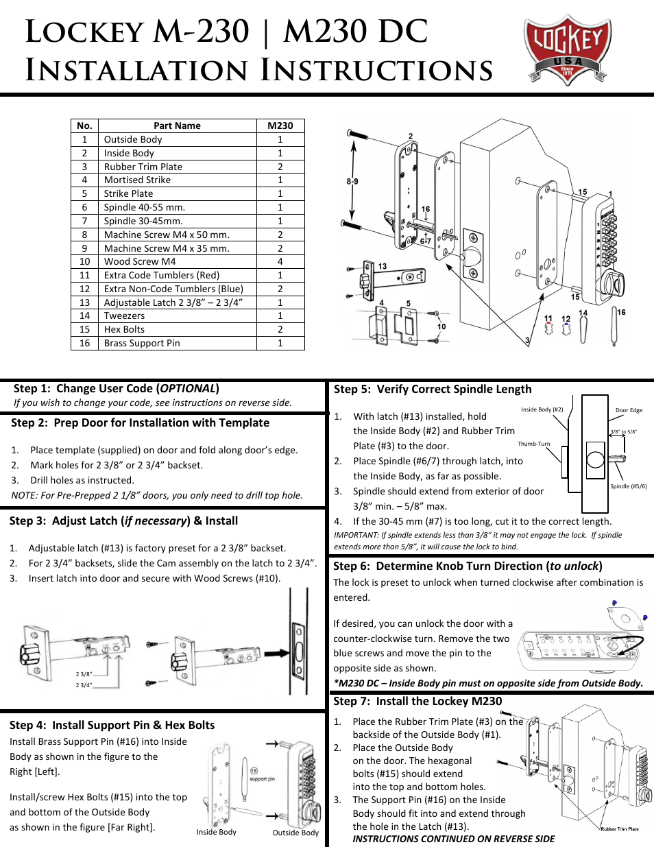 LockeyUSA M230 DC User Manual | 2 pages