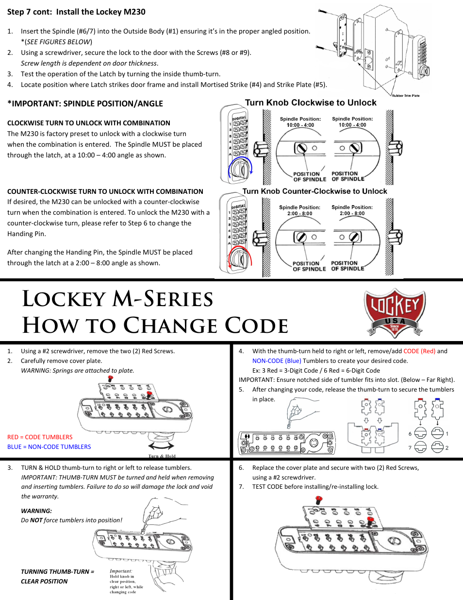 Lockey m-series how to change code | LockeyUSA M230 DC User Manual | Page 2 / 2
