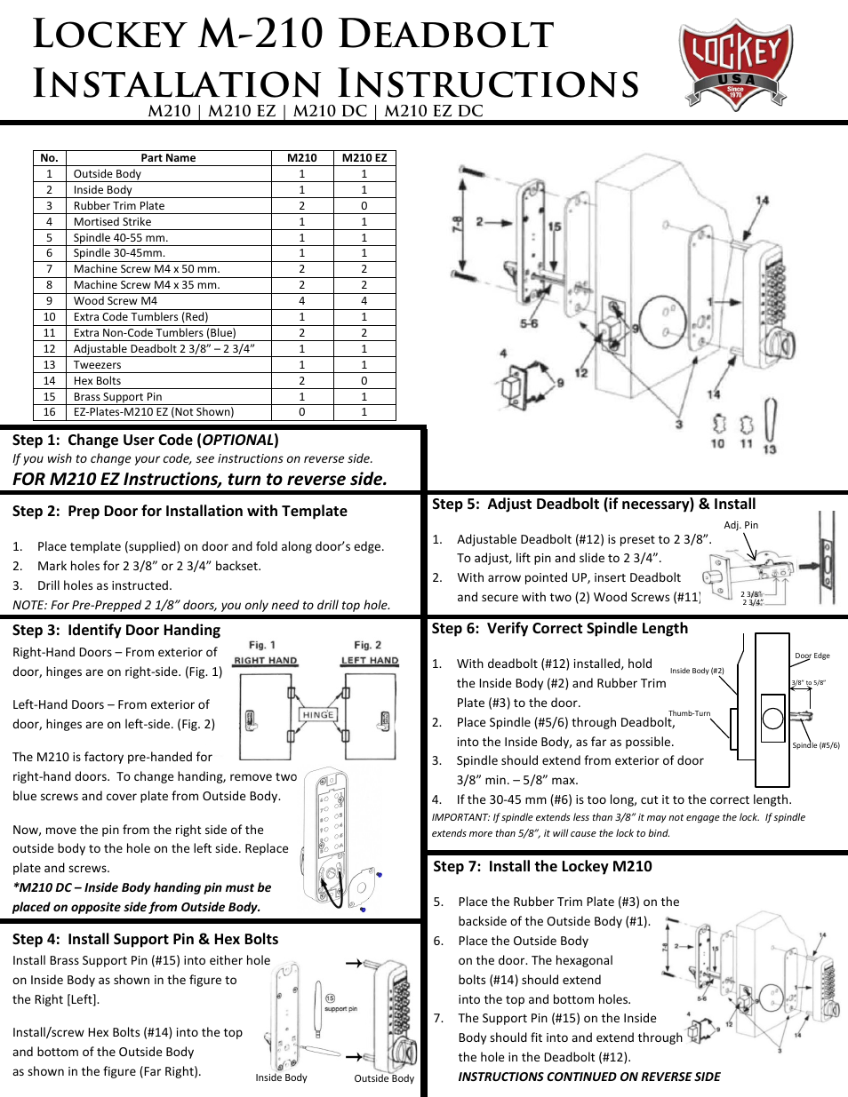 LockeyUSA M210 EZDC User Manual | 2 pages