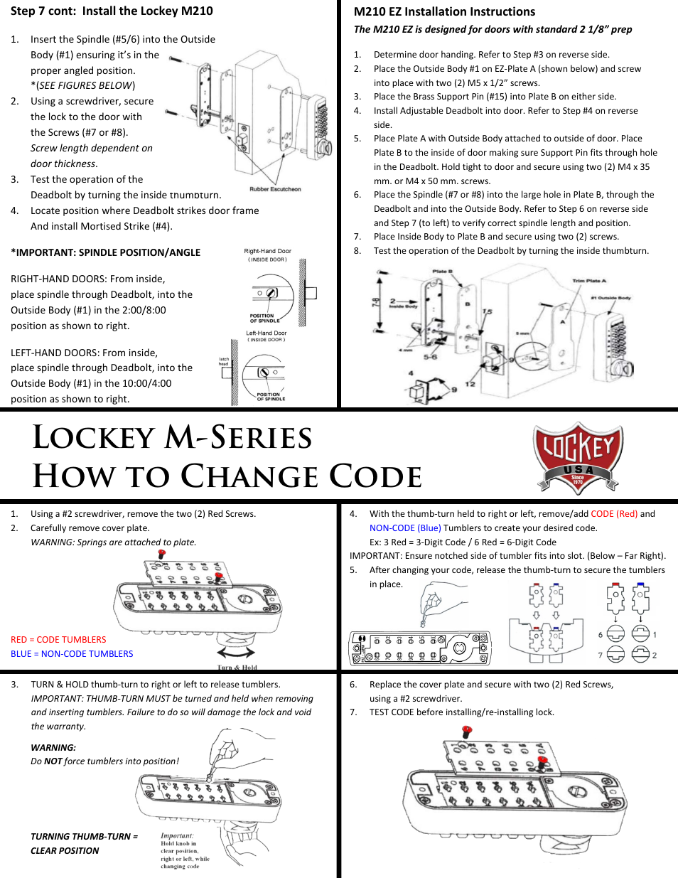 Lockey m-series how to change code | LockeyUSA M210 EZDC User Manual | Page 2 / 2
