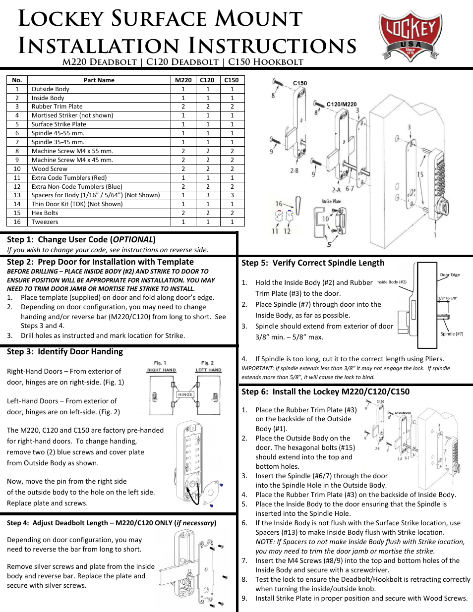 LockeyUSA C150 User Manual | 2 pages