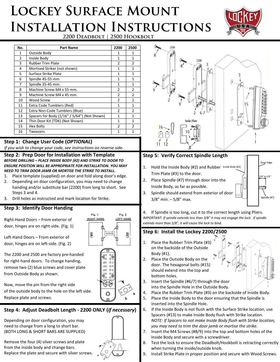 LockeyUSA 2500 Hookbolt User Manual | 2 pages