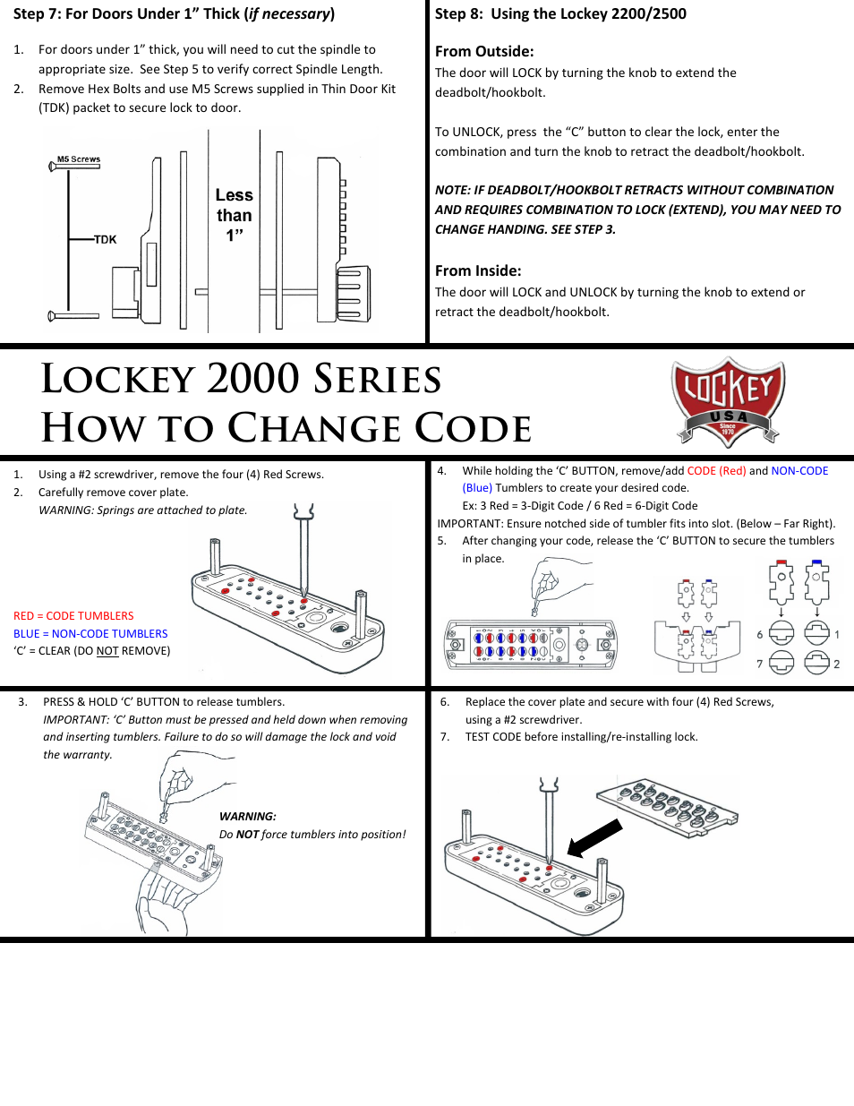 Lockey 2000 series how to change code | LockeyUSA 2500 Hookbolt User Manual | Page 2 / 2