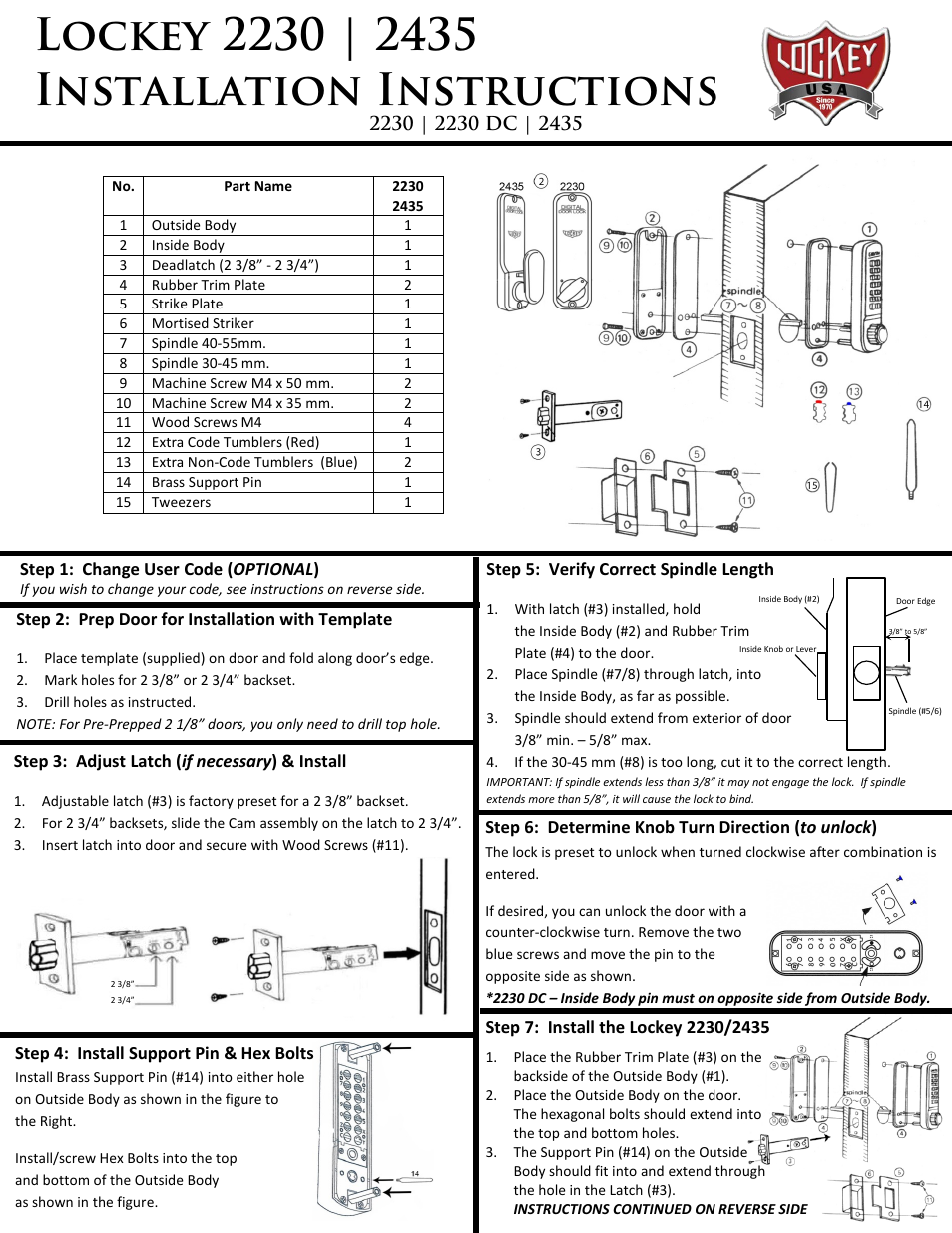 LockeyUSA 2435 User Manual | 2 pages