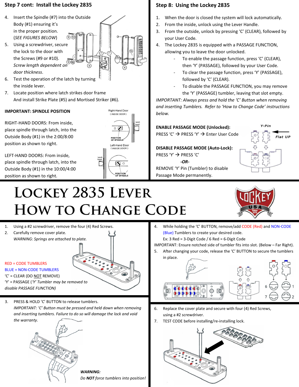 Lockey 2835 lever how to change code | LockeyUSA 2835 User Manual | Page 2 / 2