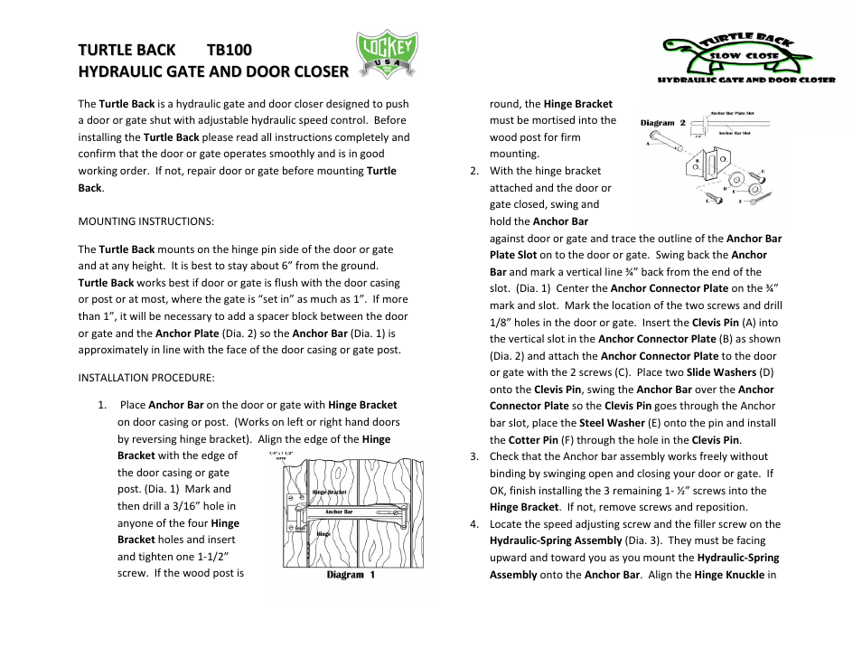 LockeyUSA TB100 User Manual | 2 pages