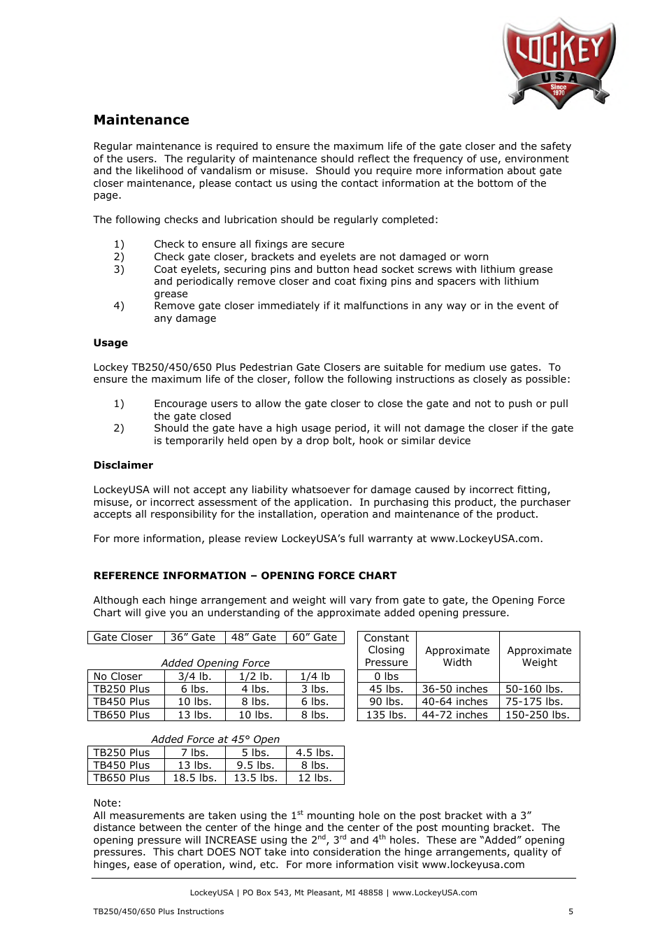 Lockey tb plus pg 5.pdf, Maintenance | LockeyUSA TB 650 Plus User Manual | Page 5 / 5