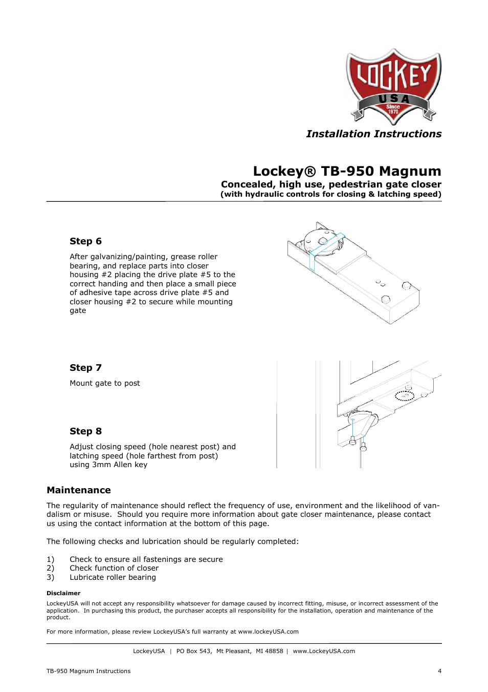 Lockey® tb-950 magnum, Installation instructions | LockeyUSA TB-950 Magnum User Manual | Page 4 / 4