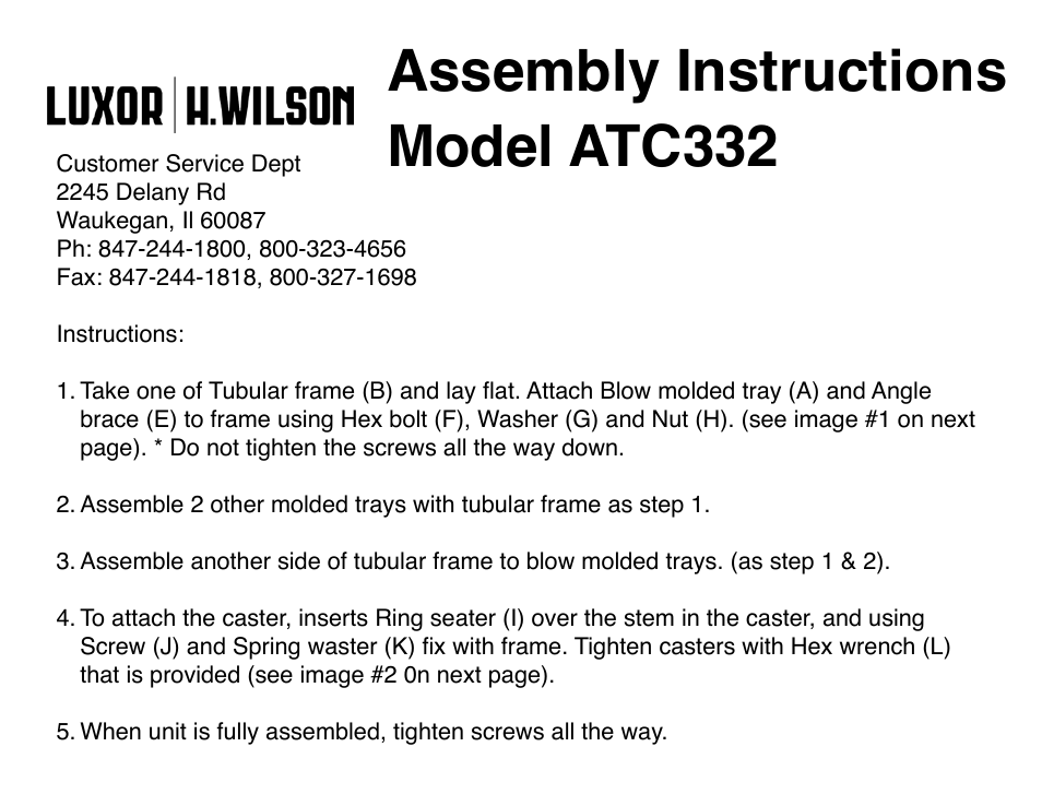 Assembly instructions model atc332 | Luxor|H.Wilson ATC332 User Manual | Page 2 / 2