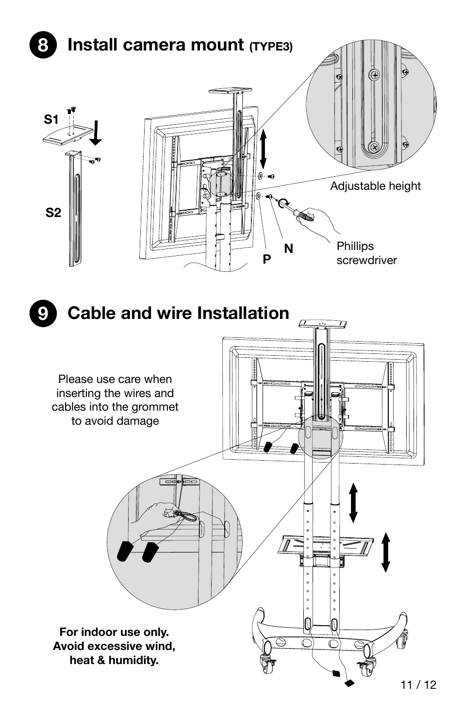 Install camera mount, Cable and wire installation | Luxor|H.Wilson FP3500 User Manual | Page 11 / 12