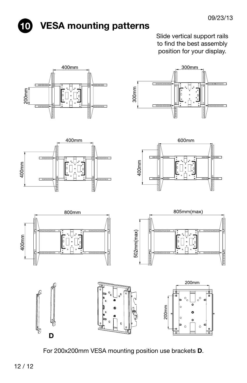 10 vesa mounting patterns | Luxor|H.Wilson FP3500 User Manual | Page 12 / 12