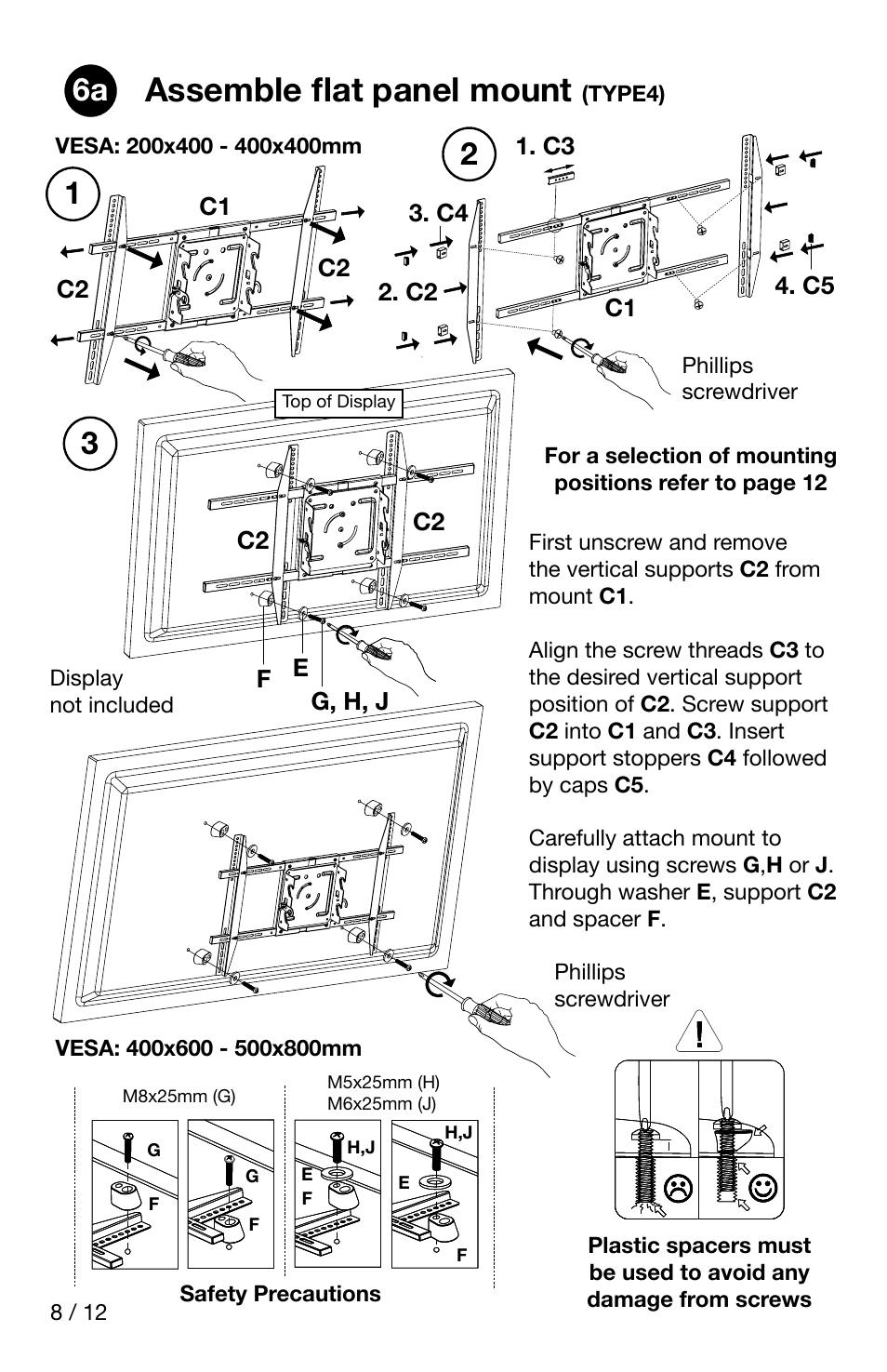 Assemble flat panel mount, 6a 1 3 2 | Luxor|H.Wilson FP3500 User Manual | Page 8 / 12