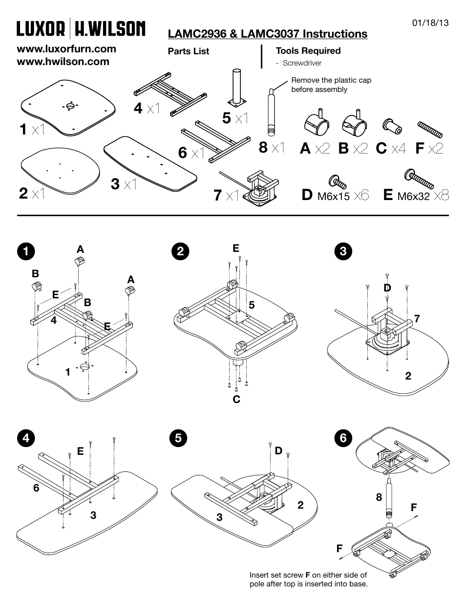Luxor|H.Wilson LAMC2936 User Manual | 1 page