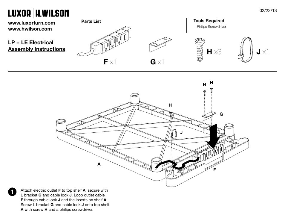 Lp_electric_instruct.pdf, F x1 g x1 h x3 j x1 | Luxor|H.Wilson LE26 User Manual | Page 2 / 2