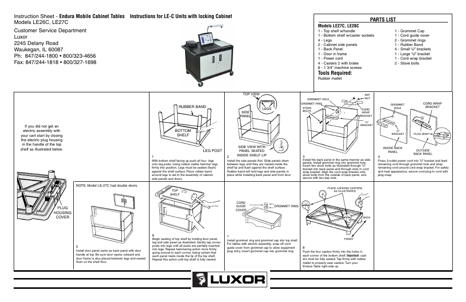 Le27c instructions 1.pdf, Tools required, Models le27c , le26c | Luxor|H.Wilson LE27WT User Manual | Page 2 / 3