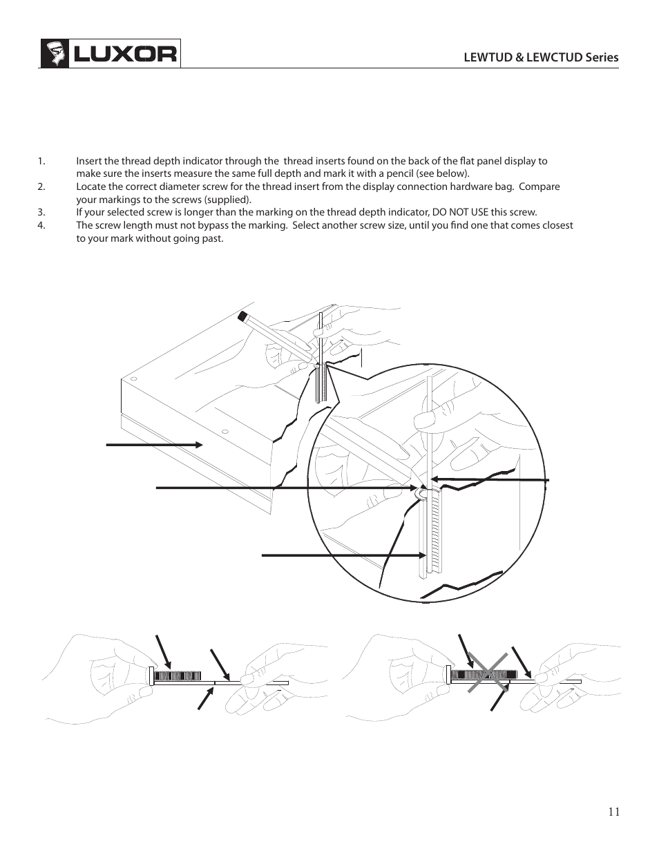 Thread depth indicator, Lewtud & lewctud series | Luxor|H.Wilson LE40WTUD User Manual | Page 11 / 16