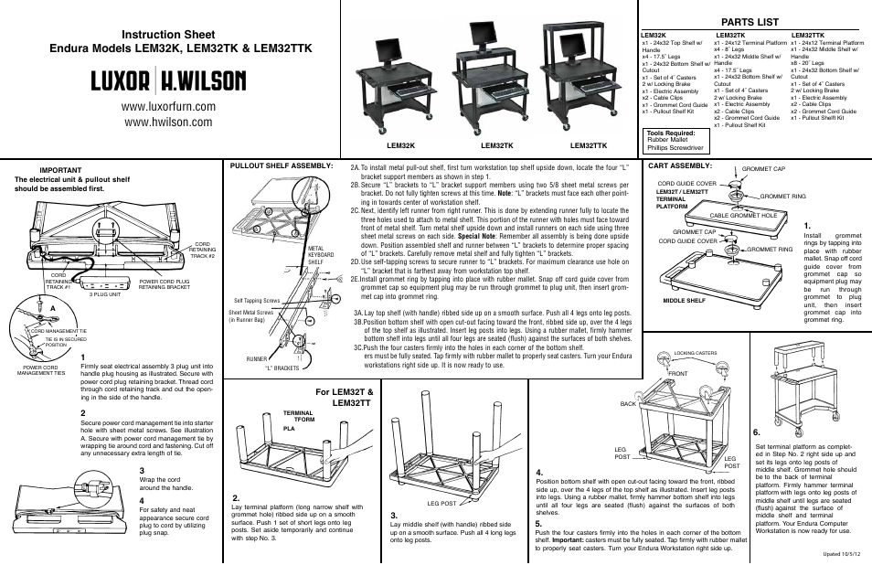 Parts list, For lem32t & lem32tt | Luxor|H.Wilson LEM32TT User Manual | Page 2 / 2