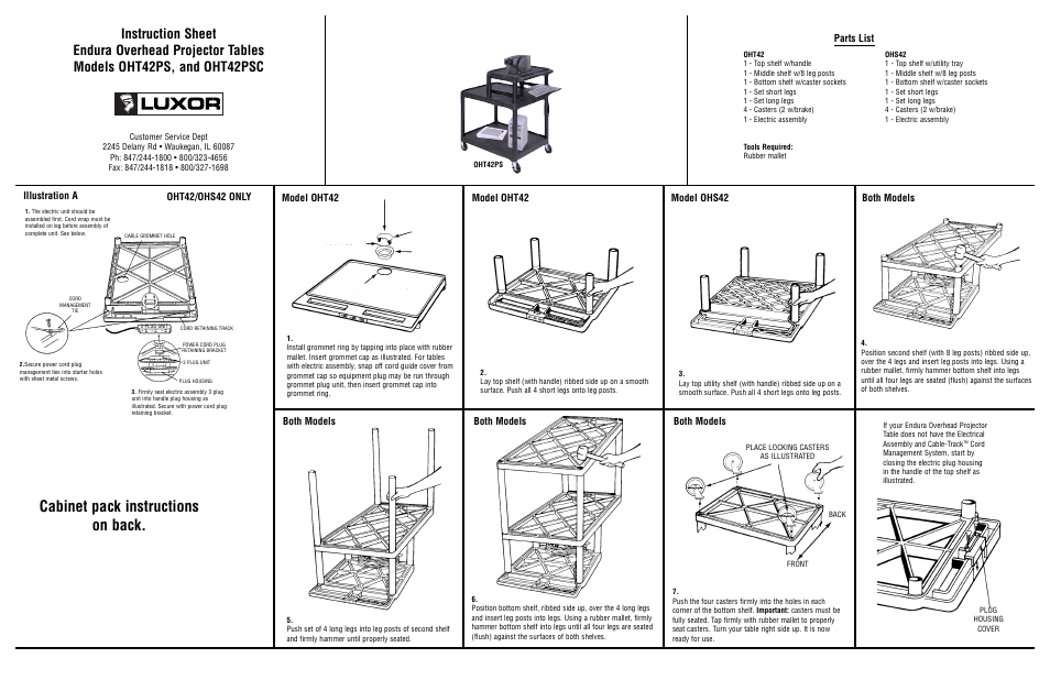 Oht42ps_psc.pdf, Cabinet pack instructions on back, Illustration a oht42/ohs42 only | Luxor|H.Wilson OHS42 User Manual | Page 3 / 4