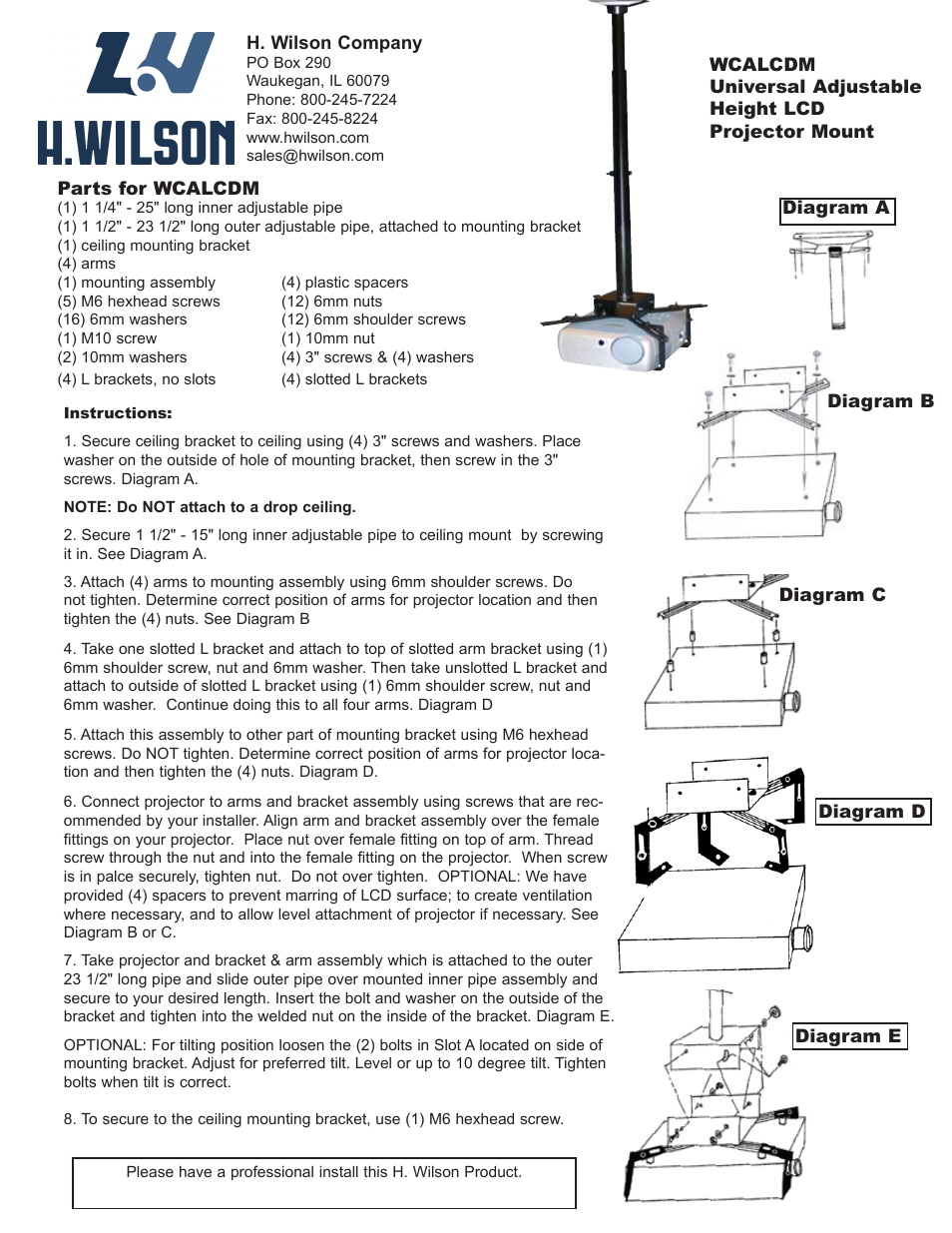 Luxor|H.Wilson WCALCDM User Manual | 1 page