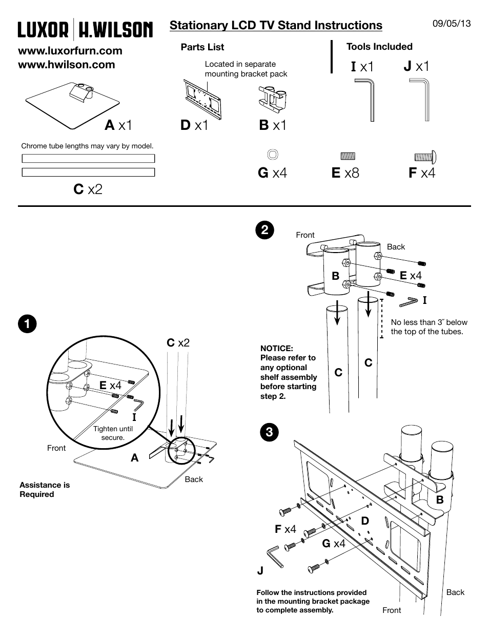Luxor|H.Wilson WPSMS44CH User Manual | 3 pages