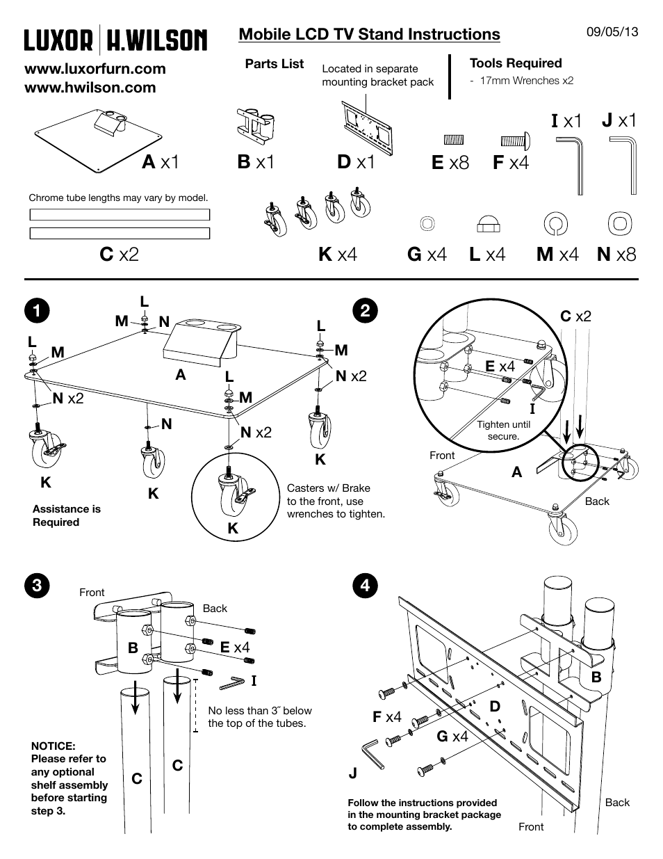 Luxor|H.Wilson WPSMS44CH-4 User Manual | 3 pages