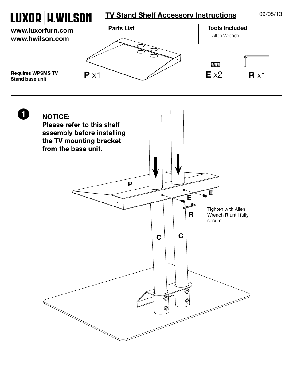 Wpsms_shelf_instruct.pdf, E x2 r x1, P x1 | Luxor|H.Wilson WPSMS44SCH-4 User Manual | Page 2 / 4