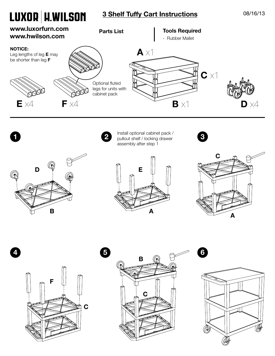 Tuffy_3shelf_instruct.pdf, A x1 b x1 d x4, C x1 e x4 f x4 | Luxor|H.Wilson WT42CM-N User Manual | Page 2 / 3