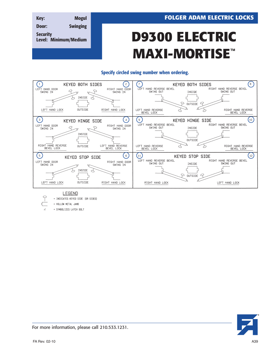 D9300 electric maxi-mortise | Southern Folger D9300 ELECTRIC MAXI-MORTISE User Manual | Page 5 / 6