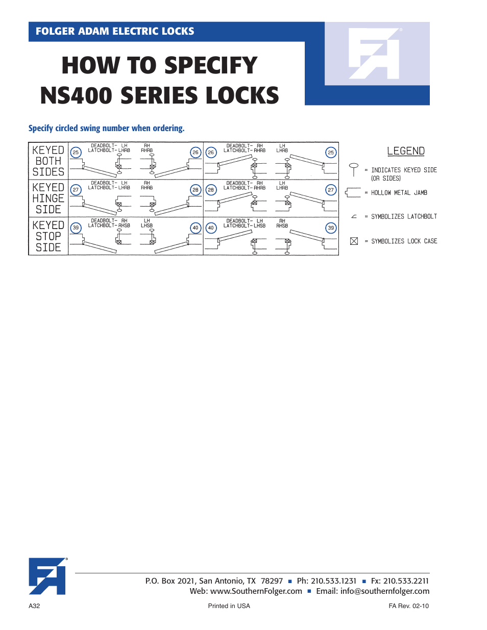 How to specify ns400 series locks | Southern Folger NS400E SOLENOID-OPERATED DEADLATCHES User Manual | Page 4 / 4