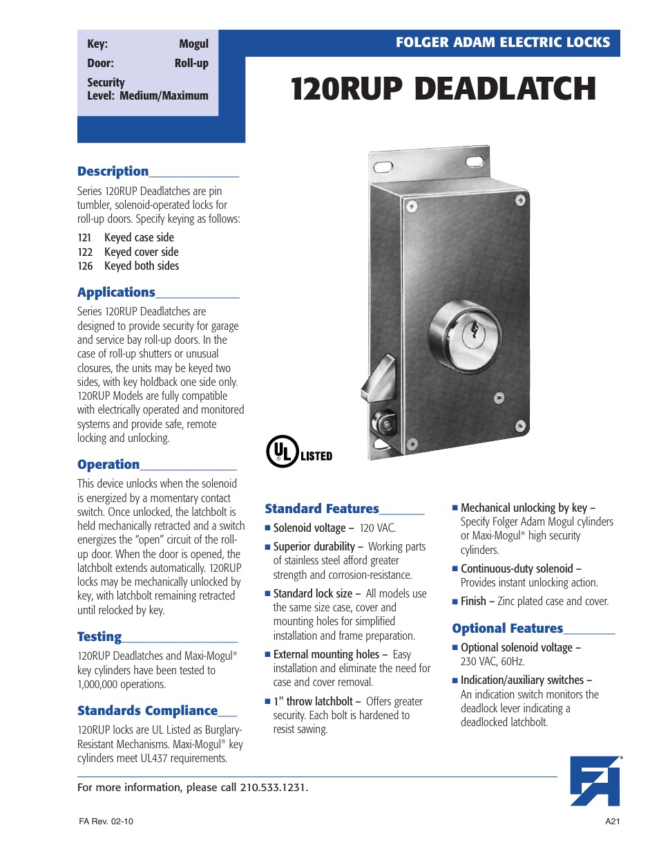 Southern Folger 120RUP DEADLATCH User Manual | 4 pages