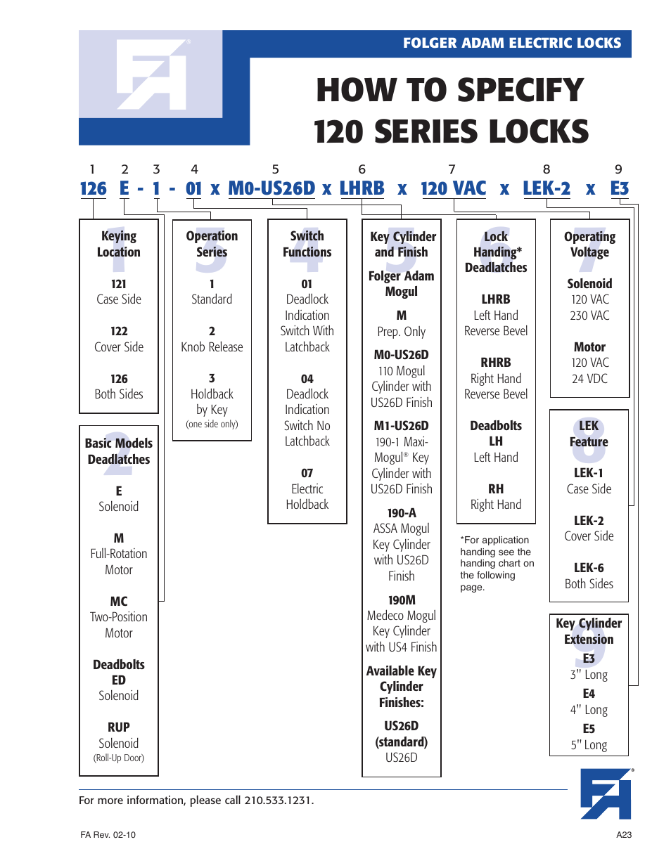 How to specify 120 series locks | Southern Folger 120ED DEADBOLT User Manual | Page 3 / 4