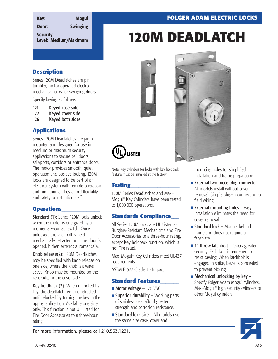 Southern Folger 120M DEADLATCH User Manual | 4 pages