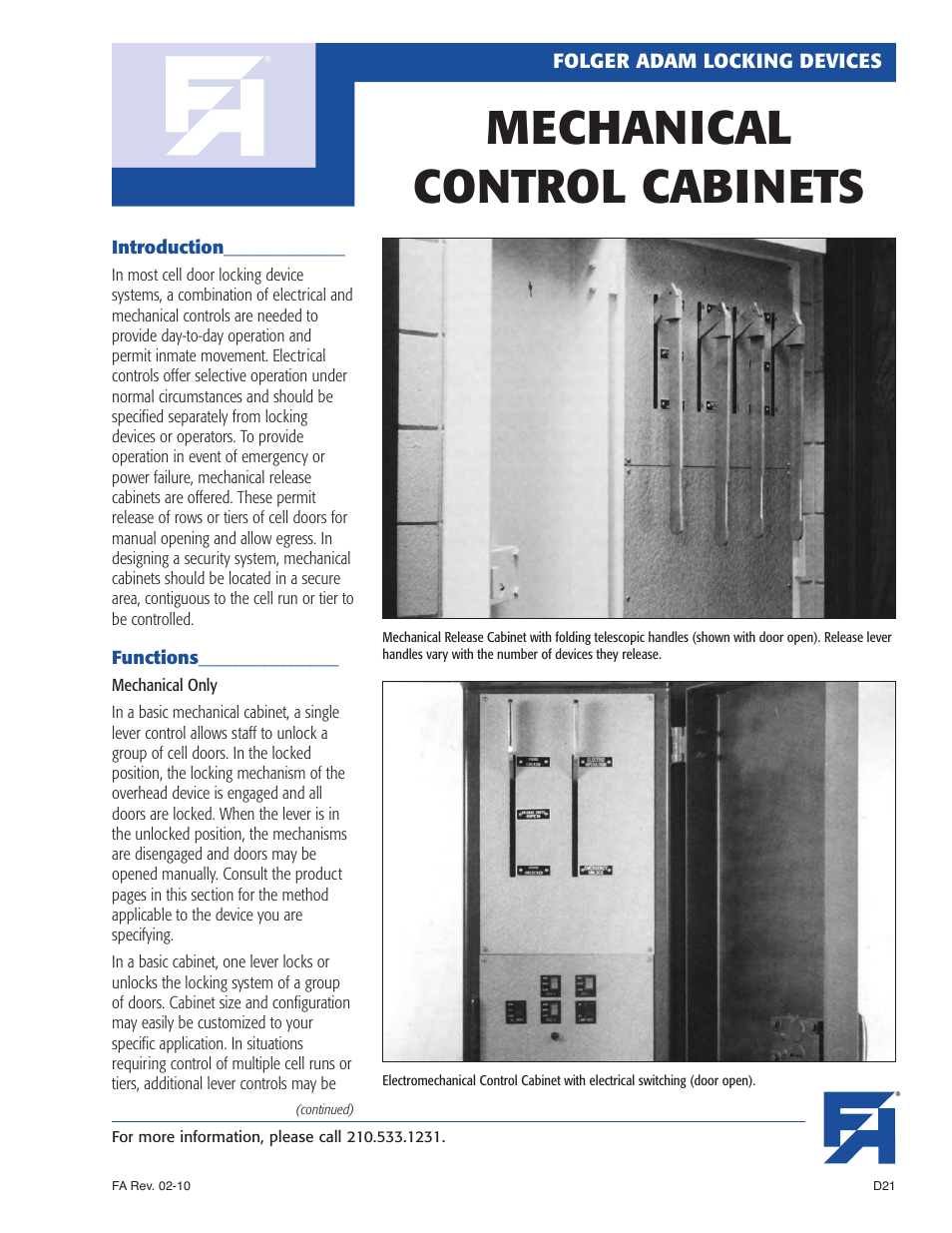 Southern Folger MECHANICAL CONTROL CABINETS User Manual | 2 pages