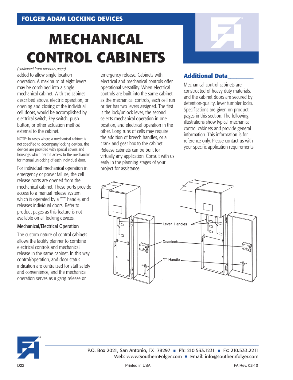 Mechanical control cabinets | Southern Folger MECHANICAL CONTROL CABINETS User Manual | Page 2 / 2