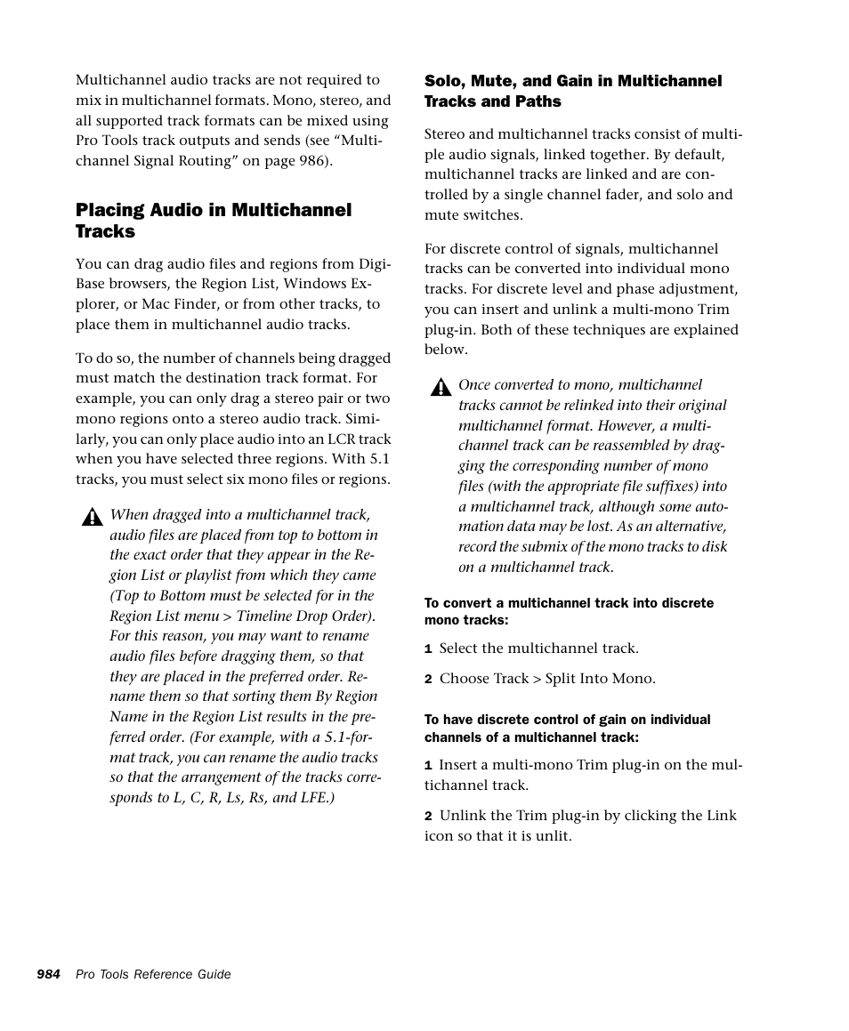 Placing audio in multichannel tracks | M-AUDIO Pro Tools Recording Studio User Manual | Page 1002 / 1112