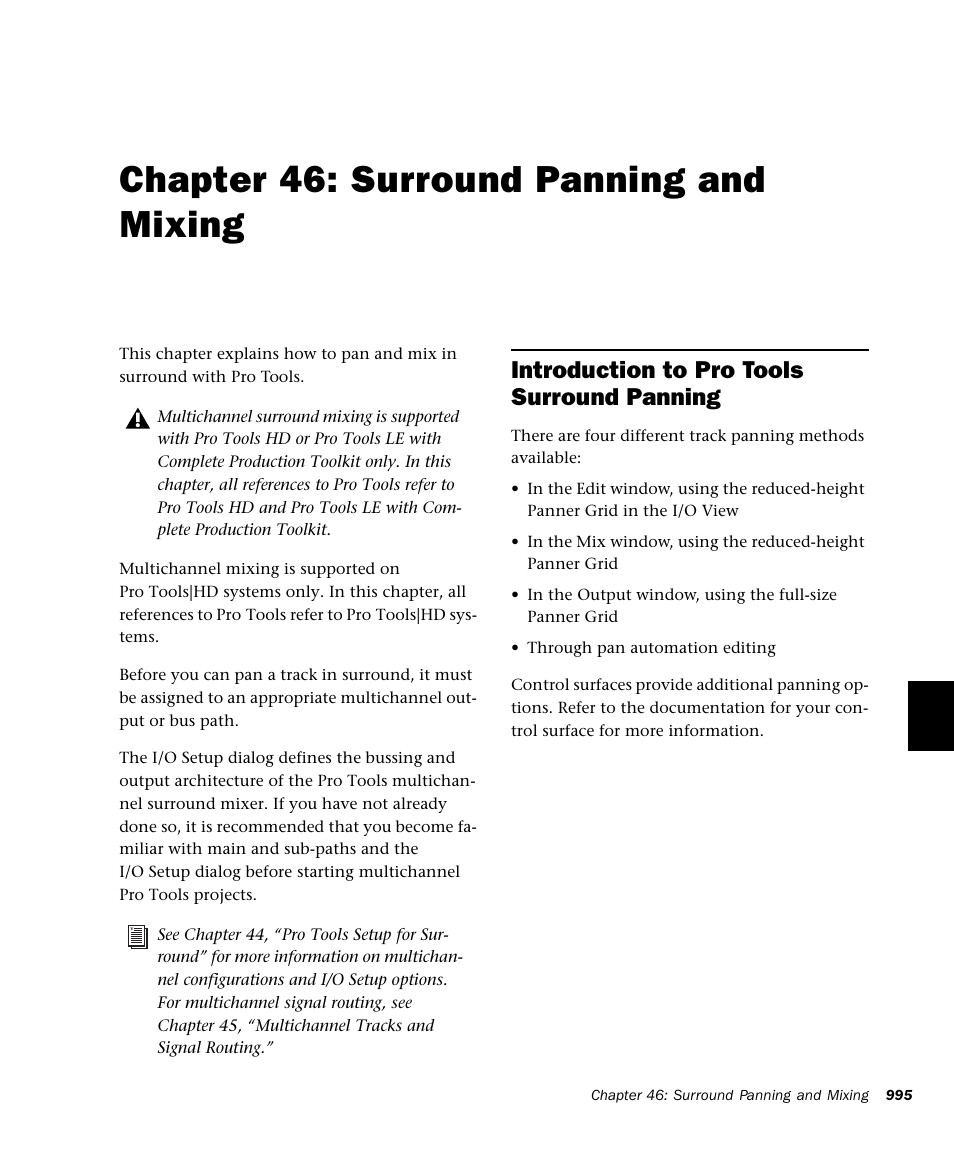 Chapter 46: surround panning and mixing, Introduction to pro tools surround panning, Surround panning and mixing | Chapter 46, “surround panning and mix | M-AUDIO Pro Tools Recording Studio User Manual | Page 1013 / 1112